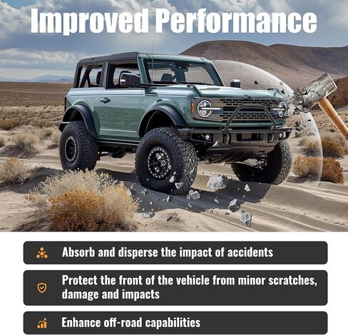 شريط الثور الأمامي من HECASA متوافق مع 2021-2024 Ford Bronco 2/4 باب مصد وحدات M2DZ17D957AB فرشاة شواء مصبغة حماية فرشاة دفع شريط فولاذي أسود in Saudi Arabia