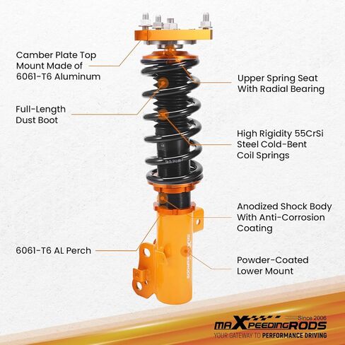 maxpeedingrods Coilovers لسيارة Honda Civic 2012-2015 FG3/FB2، دعامات طقم تعليق كويلوفر قابل للتعديل للارتفاع، دعامات ممتصة للصدمات معدة مسبقًا، طقم خفض بمقدار 1-3 بوصة ذهبي in Saudi Arabia