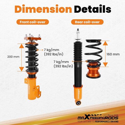 maxpeedingrods Coilovers لسيارة Honda Civic 2012-2015 FG3/FB2، دعامات طقم تعليق كويلوفر قابل للتعديل للارتفاع، دعامات ممتصة للصدمات معدة مسبقًا، طقم خفض بمقدار 1-3 بوصة ذهبي in Saudi Arabia