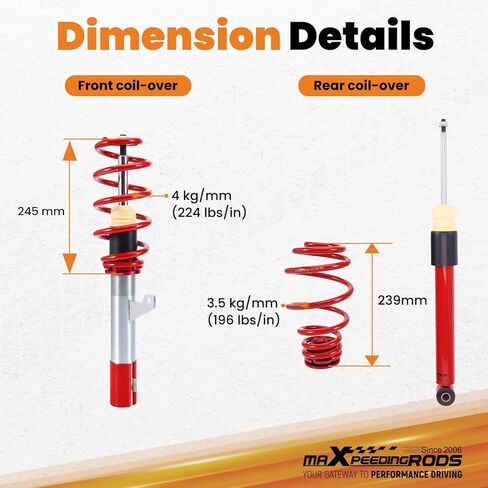 maXpeedingrods Coilovers for VW Golf MK5 2003-2008, for Golf MK6 2008-2012, for VW Jetta MK5 2006-2011, for Audi A3/TT 2006-2014, Height Adjustable Coilovers Suspension Kit, Lowering Kit Red in Saudi Arabia
