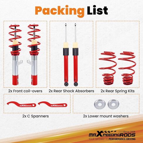 maXpeedingrods Coilovers for VW Golf MK5 2003-2008, for Golf MK6 2008-2012, for VW Jetta MK5 2006-2011, for Audi A3/TT 2006-2014, Height Adjustable Coilovers Suspension Kit, Lowering Kit Red in Saudi Arabia