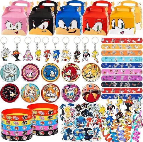 Birthday Party Supplies,110 Pcs Party Favors Include 10 Silicone Wristbands,10 Straws,10 Keychains,10 Pattern Decorations,10 Wrists,10Gift Boxes and 50 Stickers, Best Gift Bag Filler for Themed Party in Saudi Arabia