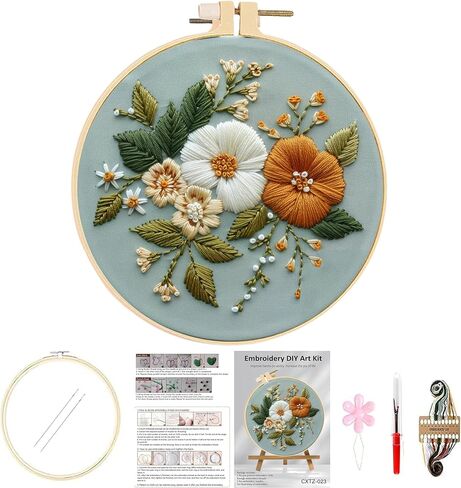 Huacan Embroidery Kits for Adults Beginner Stamped Flowers Pattern 4 Pcs DIY Cross Stitch Floral Stitching Sewing Kit 7.9 x 7.9 Inch in Saudi Arabia