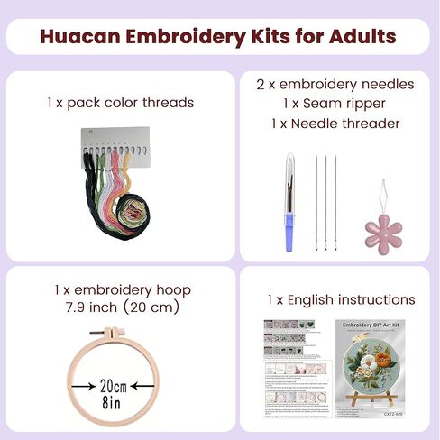 Huacan Embroidery Kits for Adults Beginner Stamped Flowers Pattern 4 Pcs DIY Cross Stitch Floral Stitching Sewing Kit 7.9 x 7.9 Inch in Saudi Arabia