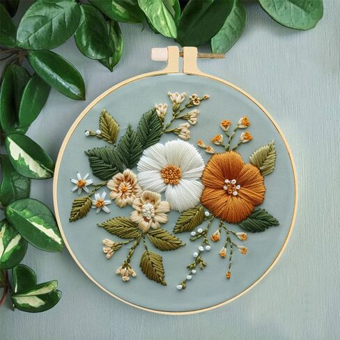 Huacan Embroidery Kits for Adults Beginner Stamped Flowers Pattern 4 Pcs DIY Cross Stitch Floral Stitching Sewing Kit 7.9 x 7.9 Inch in Saudi Arabia