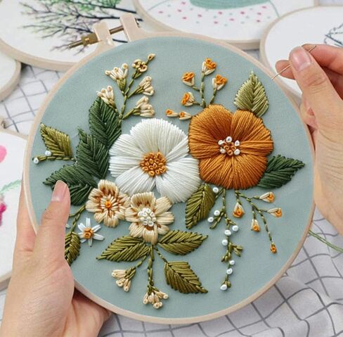 Huacan Embroidery Kits for Adults Beginner Stamped Flowers Pattern 4 Pcs DIY Cross Stitch Floral Stitching Sewing Kit 7.9 x 7.9 Inch in Saudi Arabia
