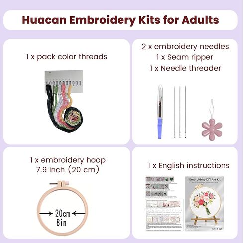 مجموعات التطريز Huacan للبالغين المبتدئين نمط الزهور المختومة 4 قطع DIY مجموعة خياطة الزهور المتقاطعة 7.9 × 7.9 بوصة in Saudi Arabia