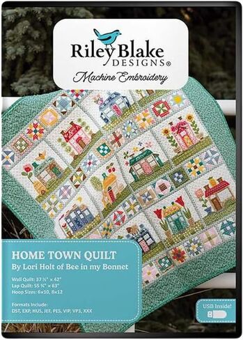 Lori Holt Home Town Quilt - مشروع التطريز الآلي داخل الطوق - يتضمن حجمين لحاف - غرز تطريز مخصصة وتقنيات خياطة اللحف - التنسيقات: DST، EXP، HUS، JEF، PES، VIP، VP3، XXX in Kuwait