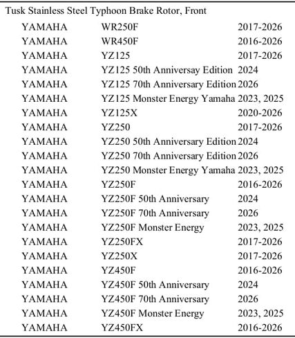 دوار فرامل تايفون من الفولاذ المقاوم للصدأ من Tusk، أمامي متوافق مع Yamaha YZ250F/450F 2016-2026 in Saudi Arabia
