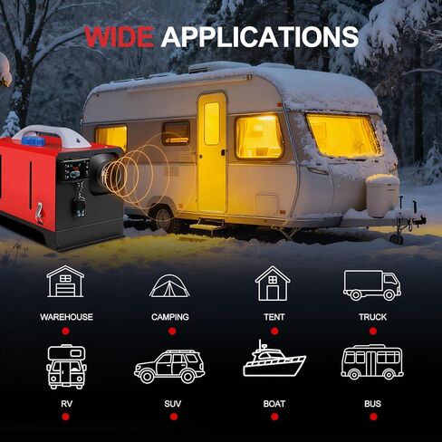 8KW Diesel Heater, 12V/24V Parking Heater with App Control and LCD Display, Automatic Start and Stop, for RV Garage Camper Fishing SUV Car Trailer Camper Van Boat (Red - Horizontal) in Saudi Arabia