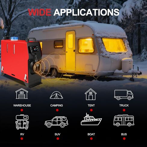 8KW Diesel Heater, 12V/24V Parking Heater with App Control and LCD Display, Automatic Start and Stop, for RV Garage Camper Fishing SUV Car Trailer Camper Van Boat (Red - Horizontal) in Saudi Arabia