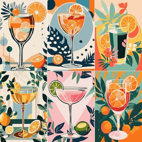 Lofenghome Paint by Number for Adults, Paint-by-Number Kits 6 Pack Aperol Spritz Decor, DIY Home Decor with Brush Clean Cups, Brushes and Instruction Guide for Adult Crafts in Saudi Arabia