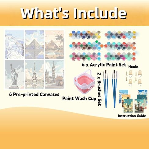 Lofenghome Paint by Number for Adults, Paint-by-Number Kits 6 Pack Aperol Spritz Decor, DIY Home Decor with Brush Clean Cups, Brushes and Instruction Guide for Adult Crafts in Saudi Arabia