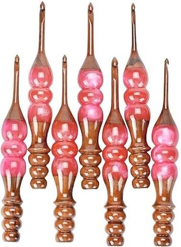 Wooden Crochet Hooks Set for Arthritic Hands | Ergonomic Soft Grip - Resin Mix Indian Rosewood Crochet Hook Set for Crocheting & Knitting (Green, Set of 7) in Kuwait