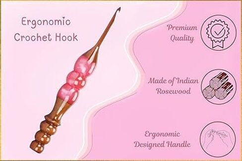 Wooden Crochet Hooks Set for Arthritic Hands | Ergonomic Soft Grip - Resin Mix Indian Rosewood Crochet Hook Set for Crocheting & Knitting (Green, Set of 7) in Kuwait