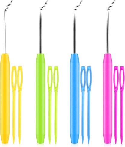 4 PCS Knitting Loom Hook with 8 PCS Large Eye Plastic Sewing Needles, Colorful Loom Knitting Hook Crochet Needle Hooks Kit for Knittings Boards Knitter Crafts in Saudi Arabia