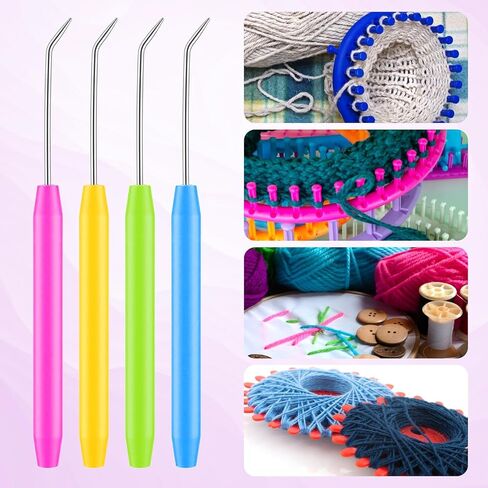 4 PCS Knitting Loom Hook with 8 PCS Large Eye Plastic Sewing Needles, Colorful Loom Knitting Hook Crochet Needle Hooks Kit for Knittings Boards Knitter Crafts in Saudi Arabia