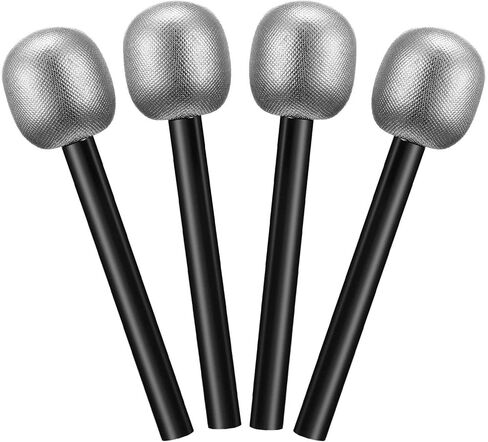 Yaomiao 4 Packs Silver Glittered Microphone Fake Bling Prop Microphone Boys Girls Plastic Pretend Rock Toy Microphone for Disco Stage or Costume Prop Birthday Party Favors in Kuwait