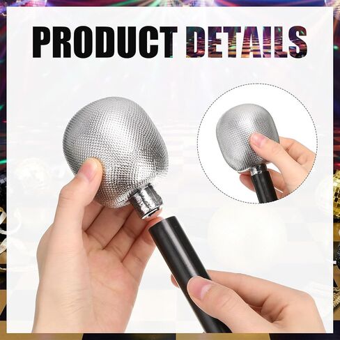 Yaomiao 4 Packs Silver Glittered Microphone Fake Bling Prop Microphone Boys Girls Plastic Pretend Rock Toy Microphone for Disco Stage or Costume Prop Birthday Party Favors in Kuwait