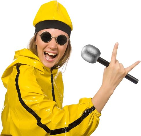 Yaomiao 4 Packs Silver Glittered Microphone Fake Bling Prop Microphone Boys Girls Plastic Pretend Rock Toy Microphone for Disco Stage or Costume Prop Birthday Party Favors in Kuwait