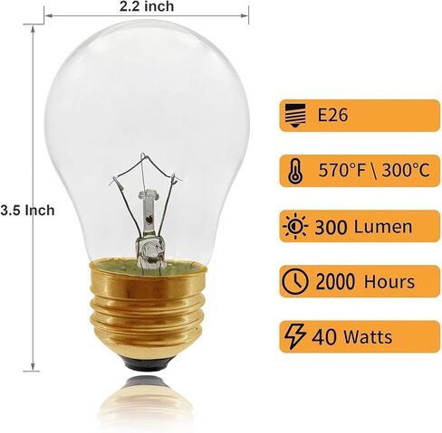 Oven Light Bulb 40 Watt Appliance Bulb, G45 Clear - High Temp 120V 415 Lumens E26 Standard Base, Appliance Light Bulb for Oven Stove Refrigerator Microwave 4-Pack in Kuwait
