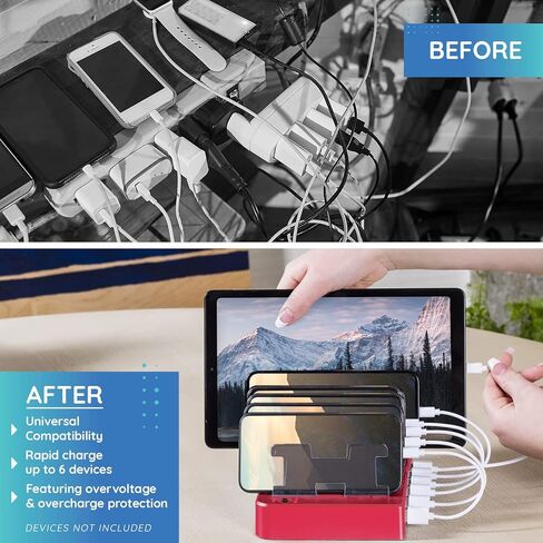 Charging Station for Multiple Devices, with 6 USB Fast Ports, Compatible with Cell Phones, Smart Phones, Tablets, and Other Electronics (Silver) in Saudi Arabia