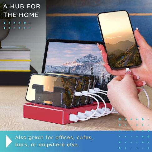 Charging Station for Multiple Devices, with 6 USB Fast Ports, Compatible with Cell Phones, Smart Phones, Tablets, and Other Electronics (Silver) in Saudi Arabia