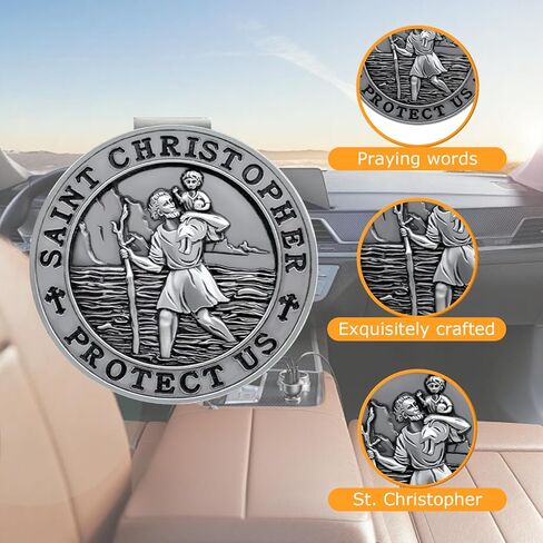 St. Christopher Medal for Car, Metal Saint Christopher Protect Us Visor Clips for Cars, Automotive Visor Accessories, New Driver Gifts Driving Safety Car Accessories for Women Men in Saudi Arabia