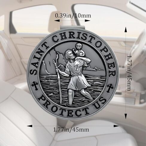 St. Christopher Medal for Car, Metal Saint Christopher Protect Us Visor Clips for Cars, Automotive Visor Accessories, New Driver Gifts Driving Safety Car Accessories for Women Men in Saudi Arabia