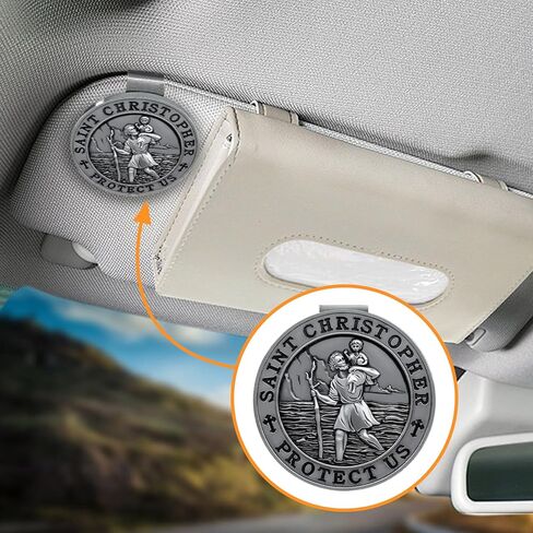 St. Christopher Medal for Car, Metal Saint Christopher Protect Us Visor Clips for Cars, Automotive Visor Accessories, New Driver Gifts Driving Safety Car Accessories for Women Men in Saudi Arabia