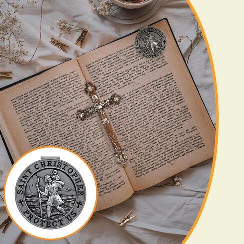 St. Christopher Medal for Car, Metal Saint Christopher Protect Us Visor Clips for Cars, Automotive Visor Accessories, New Driver Gifts Driving Safety Car Accessories for Women Men in Saudi Arabia