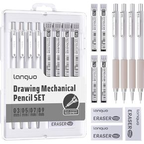 Mechanical Pencil Set with Case, 4PCS 0.7mm Art Mechanical Pencils + 40PCS HB Lead Refills + 40PCS 2B Lead Refills + 3PCS Erasers+ 1PCS Case, Drawing Mechanical Pencils for Writing, Sketching in Kuwait