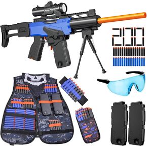 Toy Gun Automatic Sniper Rifle with Scope, Tactical Vest Kit, Toy Foam Blasters with 200 Soft Bullets, 2 Magazinine and Bipod, Electric Gun for Boys Age 8-12, Gifts for Birthday Christmas in Saudi Arabia