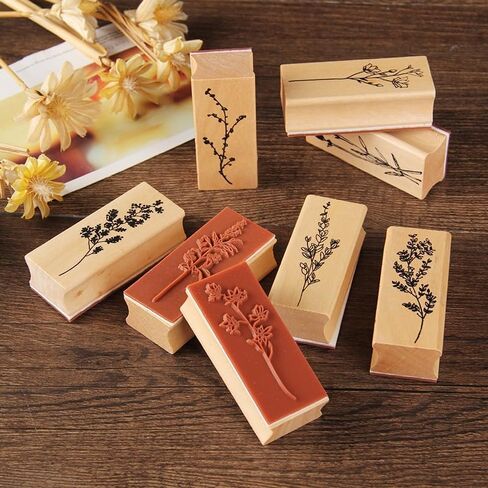 8 Pcs Wood Rubber Stamps, Plant and Flower Decorative Wooden Rubber Stamp Set for DIY Craft, Diary, Scrapbooking, Journal in Saudi Arabia