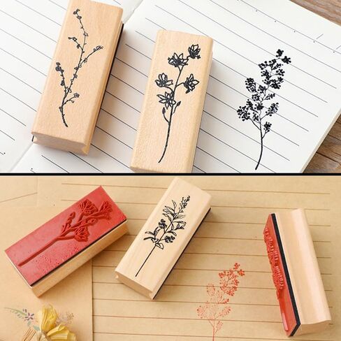 8 Pcs Wood Rubber Stamps, Plant and Flower Decorative Wooden Rubber Stamp Set for DIY Craft, Diary, Scrapbooking, Journal in Saudi Arabia