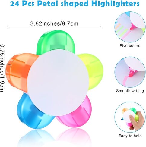 24PCS Petals Highlighters, Flower Shape Watercolor Highlighter Marker Assorted Colors 5-in-1 Fluorescent Pens Office Aesthetic Supplies for Journal Planner Coloring Book Underlining Note Taking in Saudi Arabia