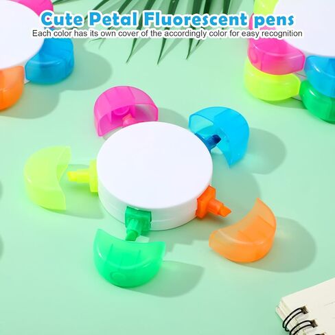24PCS Petals Highlighters, Flower Shape Watercolor Highlighter Marker Assorted Colors 5-in-1 Fluorescent Pens Office Aesthetic Supplies for Journal Planner Coloring Book Underlining Note Taking in Saudi Arabia