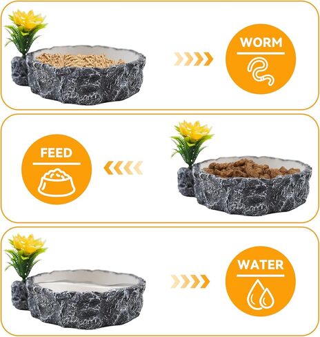 MUYG Reptile Water Bowl Food Dish Resin Rock Reptile Feeder Tortoise Food and Water Feeding Plate Amphibian Drinking Basin Reptile Habitat Tank Accessories for Turtle Lizard Leopard Gecko Chameleon in Saudi Arabia