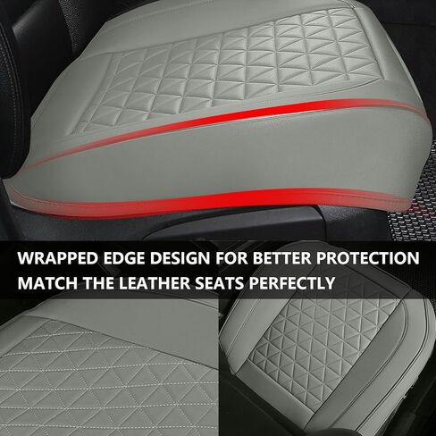 SAN LIKE 2PCS Car Seat Covers Luxury Leather Universal Anti-Slip Driver Car Seat Protectors with Storage Pocket, Waterproof Auto Cushion Pad Mat for Most Vehicles (Beige) + 1pcs Steering Wheel Cover in Saudi Arabia