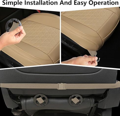 SAN LIKE 2PCS Car Seat Covers Luxury Leather Universal Anti-Slip Driver Car Seat Protectors with Storage Pocket, Waterproof Auto Cushion Pad Mat for Most Vehicles (Beige) + 1pcs Steering Wheel Cover in Kuwait