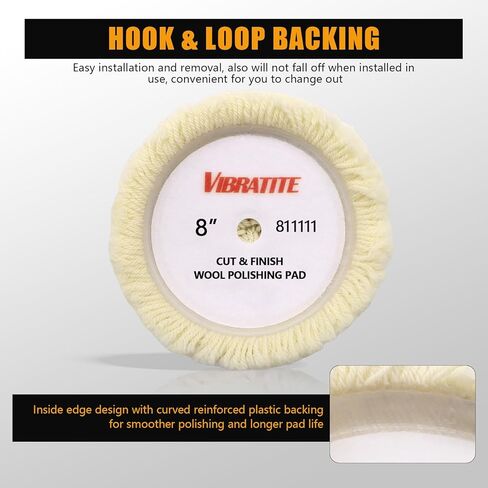 وسادات تلميع الصوف من VIBRATITE مقاس 8 بوصات، وسادات تلميع من الصوف الطبيعي، وسادة تلميع بخطاف وحلقة للتلميع والقطع والمركب، وتلميع السيارة in Kuwait