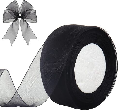 1-1/2 Inch x 50 Yards Sheer Organza Ribbon Chiffon Ribbon for Gift Wedding Flower Bouquet Wrapping Decorations Crafts (Black) in Kuwait