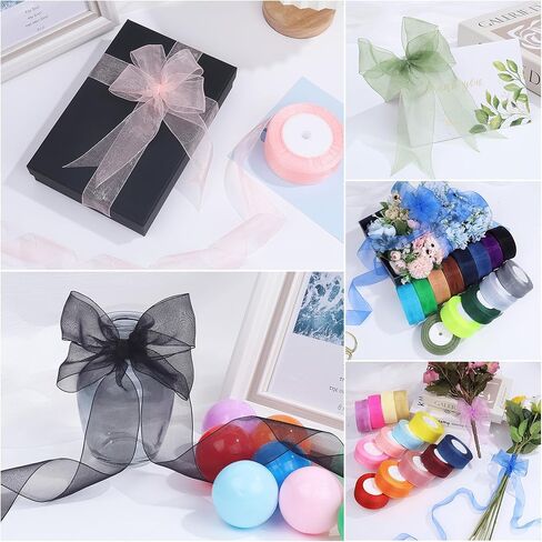 1-1/2 Inch x 50 Yards Sheer Organza Ribbon Chiffon Ribbon for Gift Wedding Flower Bouquet Wrapping Decorations Crafts (Black) in Kuwait