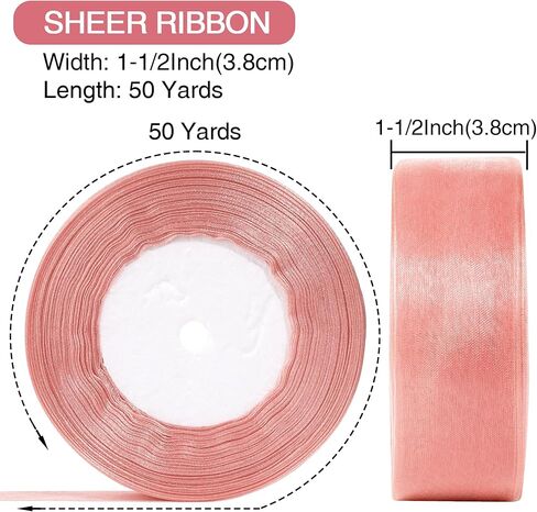 1-1/2 Inch x 50 Yards Sheer Organza Ribbon Chiffon Ribbon for Gift Wedding Flower Bouquet Wrapping Decorations Crafts (Black) in Saudi Arabia