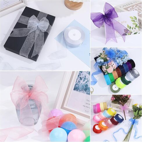 1-1/2 Inch x 50 Yards Sheer Organza Ribbon Chiffon Ribbon for Gift Wedding Flower Bouquet Wrapping Decorations Crafts (Black) in Saudi Arabia