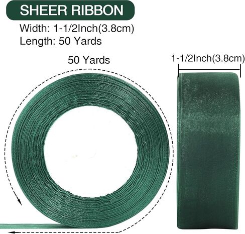 1-1/2 Inch x 50 Yards Sheer Organza Ribbon Chiffon Ribbon for Gift Wedding Flower Bouquet Wrapping Decorations Crafts (Black) in Kuwait