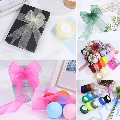1-1/2 Inch x 50 Yards Sheer Organza Ribbon Chiffon Ribbon for Gift Wedding Flower Bouquet Wrapping Decorations Crafts (Black) in Kuwait