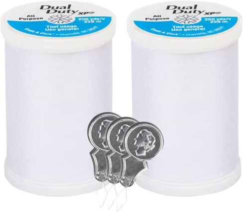 خيط خياطة متعدد الأغراض من Coats & Clark Dual Duty XP - إجمالي 500 ياردة - حزمة مع خيط إبر Bella's Crafts (أبيض) in Kuwait