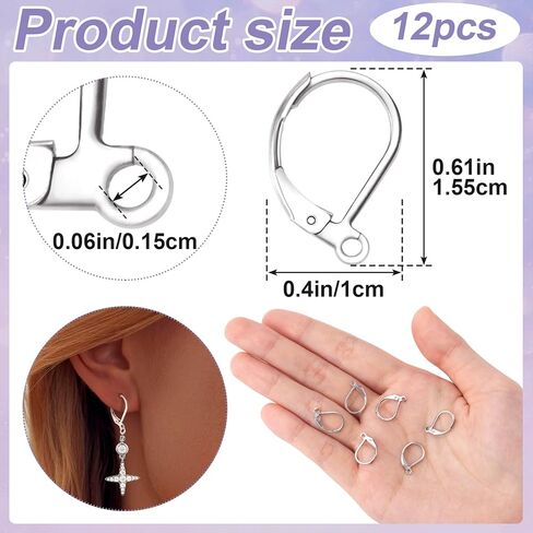 12 Pcs Leverback Earring Hooks, Stainless Steel Clasp Hoop, Hypoallergenic Dangles Earring Hooks, French Ear Wire Findings for Women, DIY Crafts, Jewelry Making (Gold) in Saudi Arabia