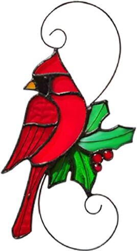 نافذة زجاجية ملونة معلقة، طيور حمراء مصنوعة يدويًا على الفروع، زخارف على نافذة صائد الشمس الكاردينال، كاردينال كهدايا تذكارية للنساء والأحباء المفقودين in Kuwait